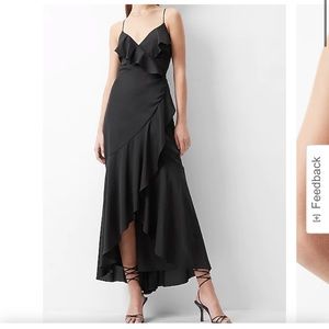 Express Satin Ruffle Wrap Hi-Lo Maxi Dress